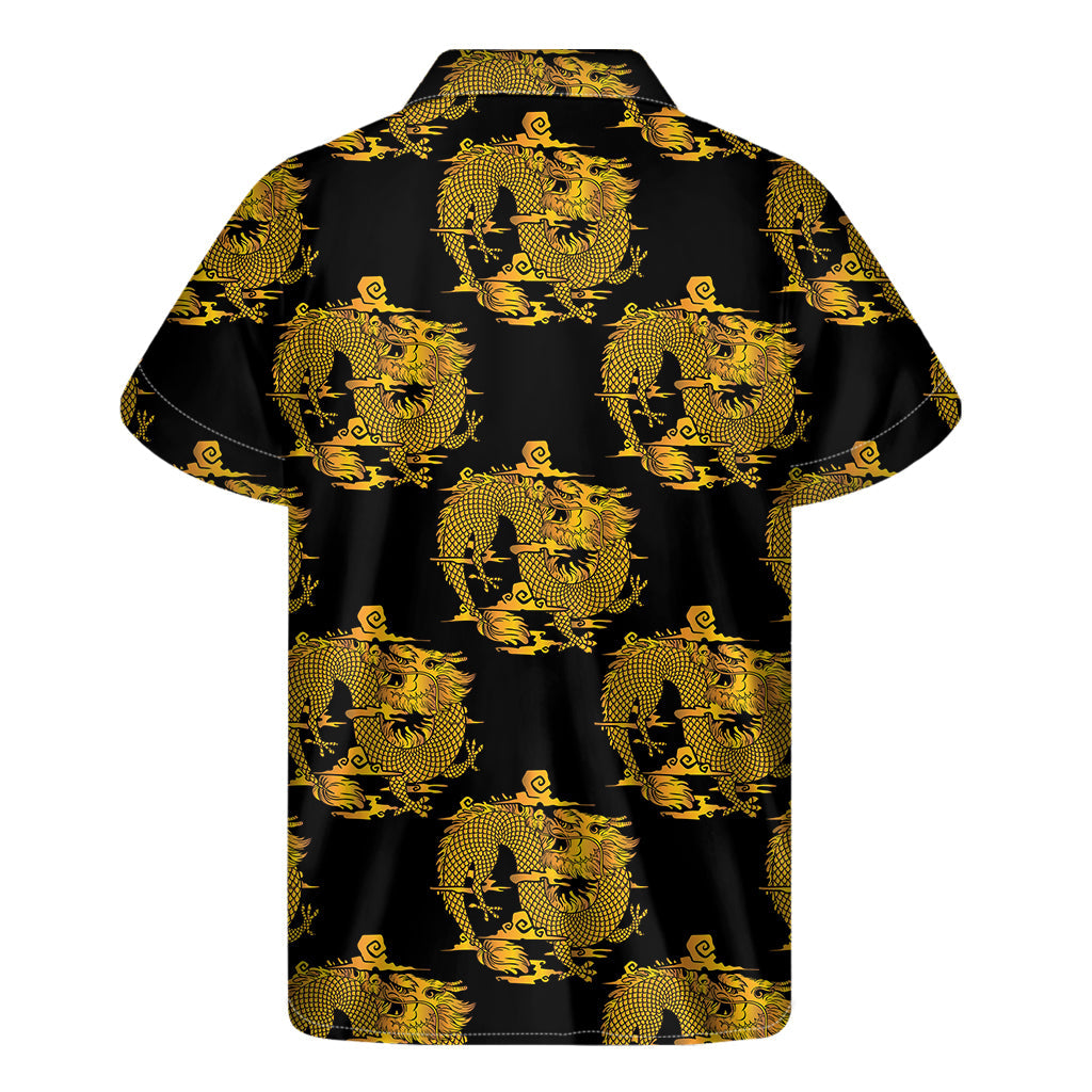 Black and Gold Dragon Hawaiian Short Sleeve Shirt - 2