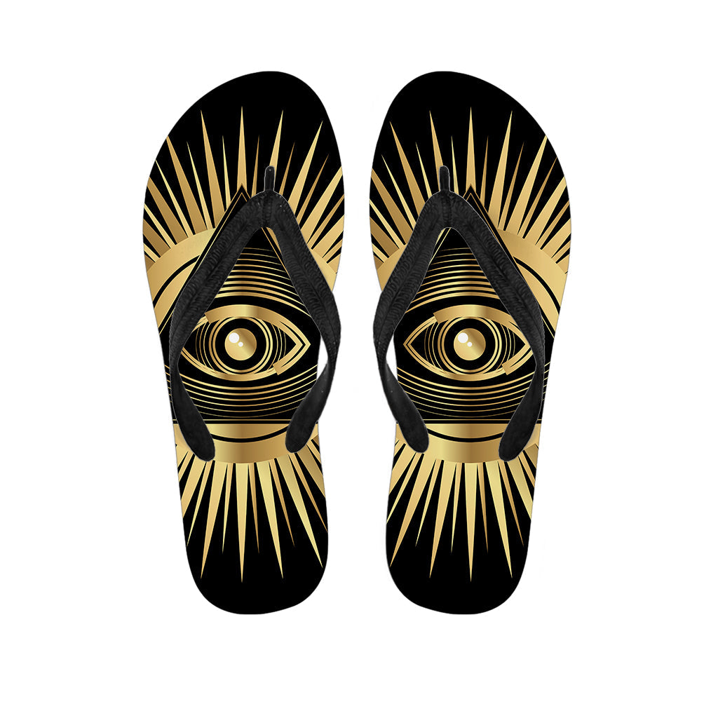 Black and Gold Eye of Providence Hawaiian Flip Flops: Embrace Aloha Style - 1