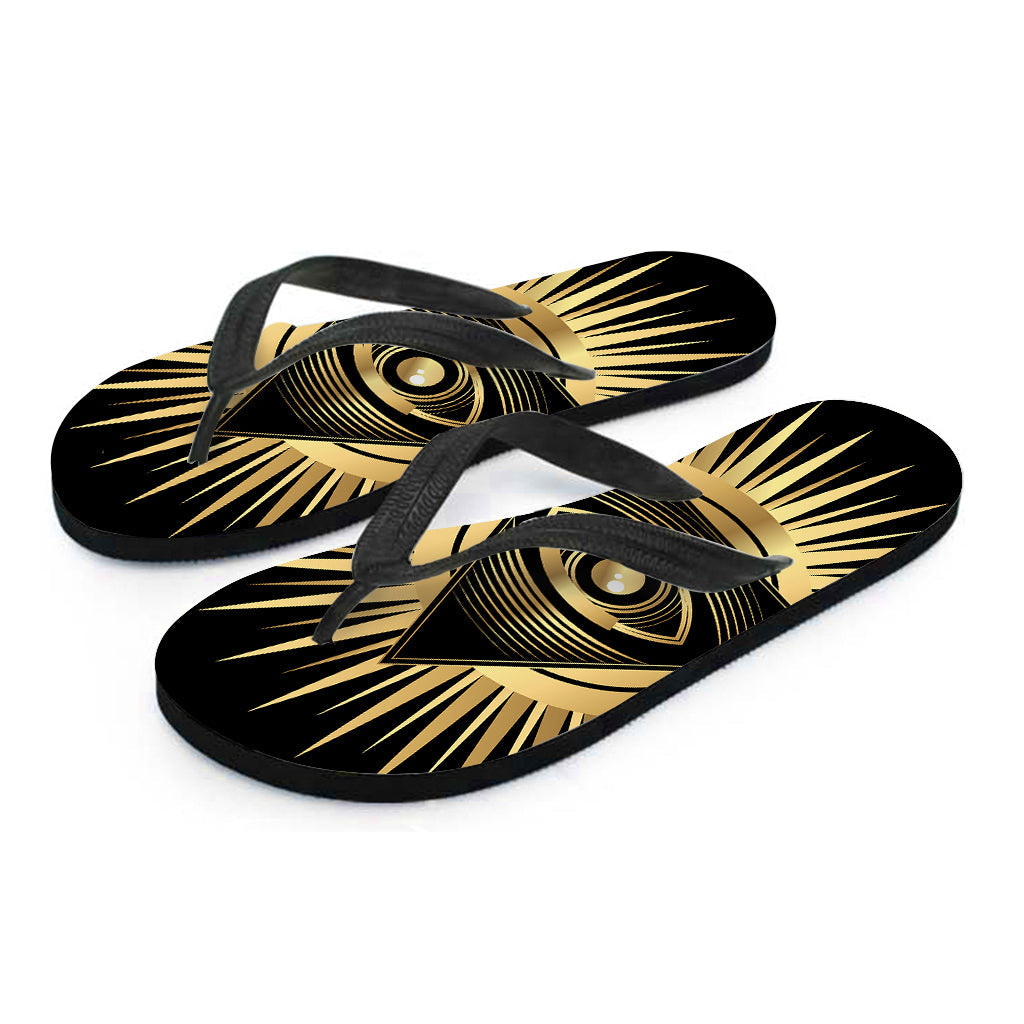 Black and Gold Eye of Providence Hawaiian Flip Flops: Embrace Aloha Style - 2