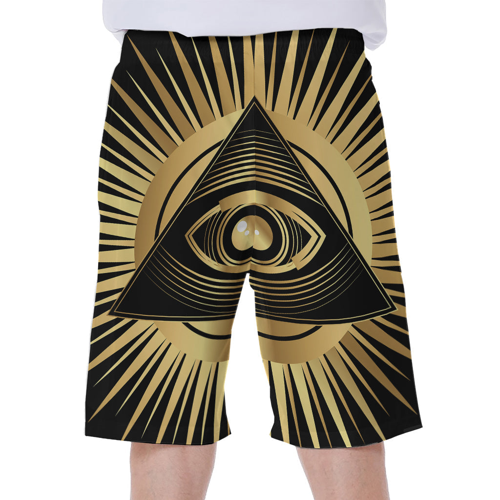 Black and Gold Eye of Providence Hawaiian Men&#39;s Beach Shorts - 2