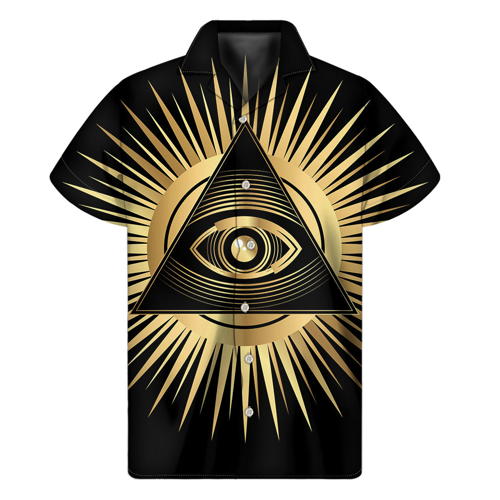 Eye of Providence Black and Gold Hawaiian Aloha Shirt - 1