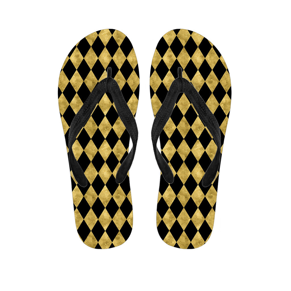 Black and Gold Harlequin Hawaiian Flip Flops: Step into Style! - 1