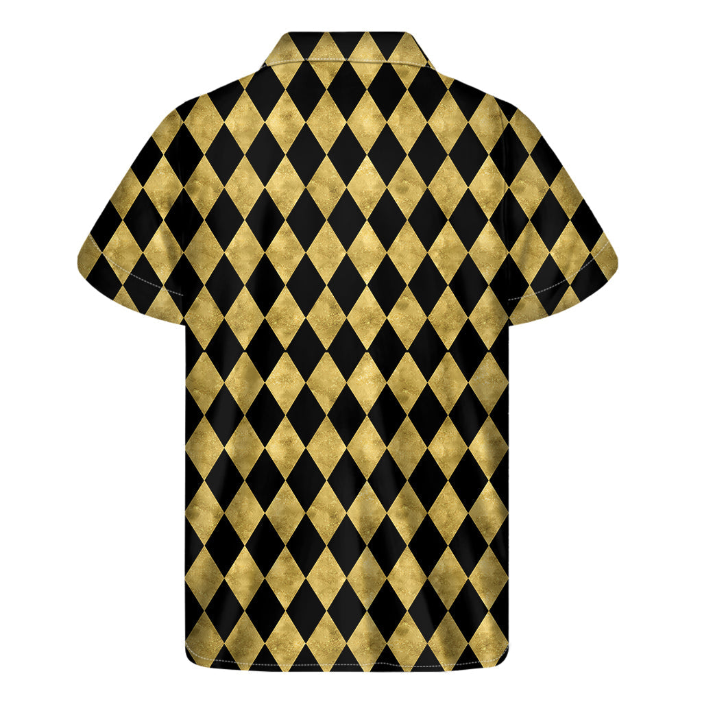 Black and Gold Harlequin Pattern Hawaiian Short Sleeve Shirt - 2