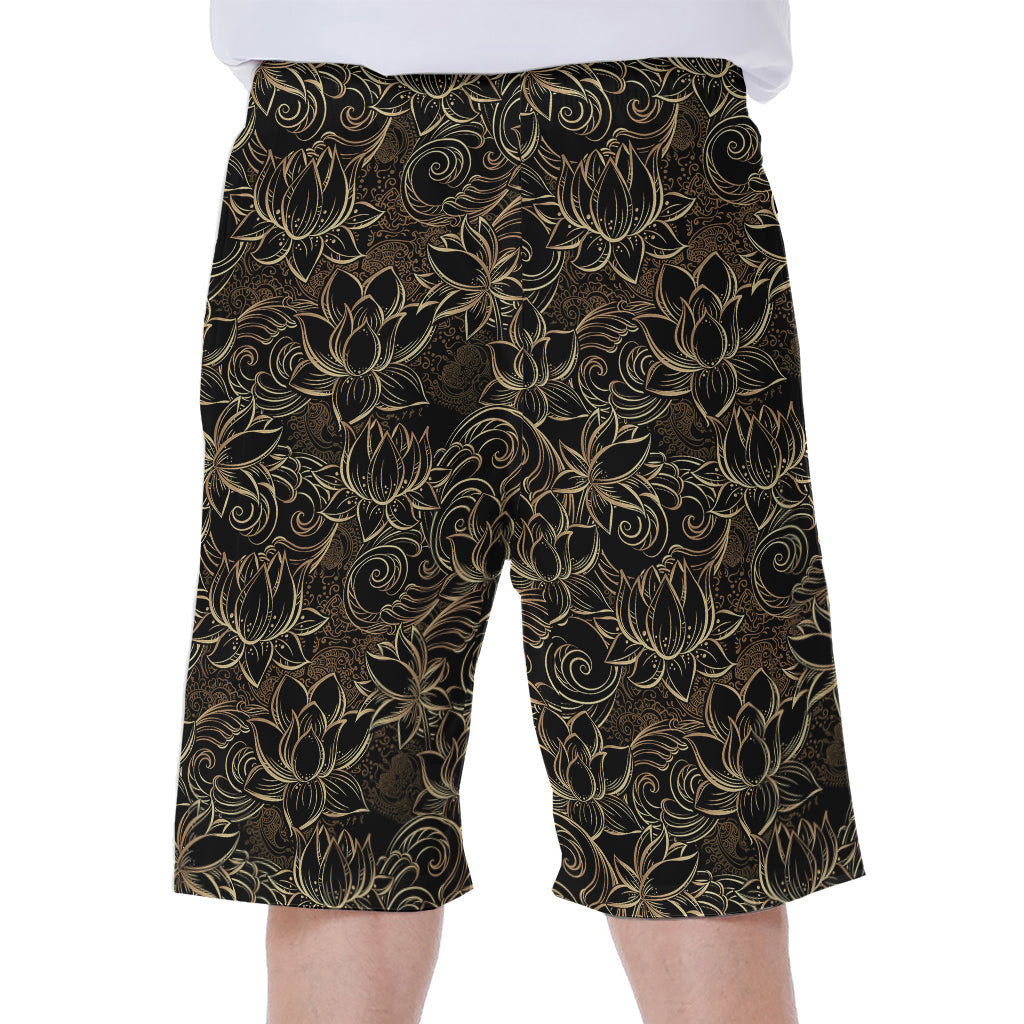 Black and Gold Lotus Pattern Men&#39;s Hawaiian Beach Shorts - 2