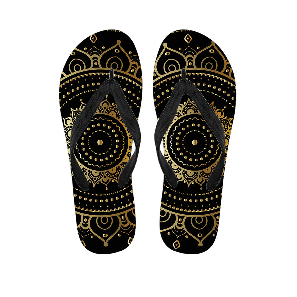 Black and Gold Mandala Print Hawaiian Flip Flops: Step Out in Style! - 1