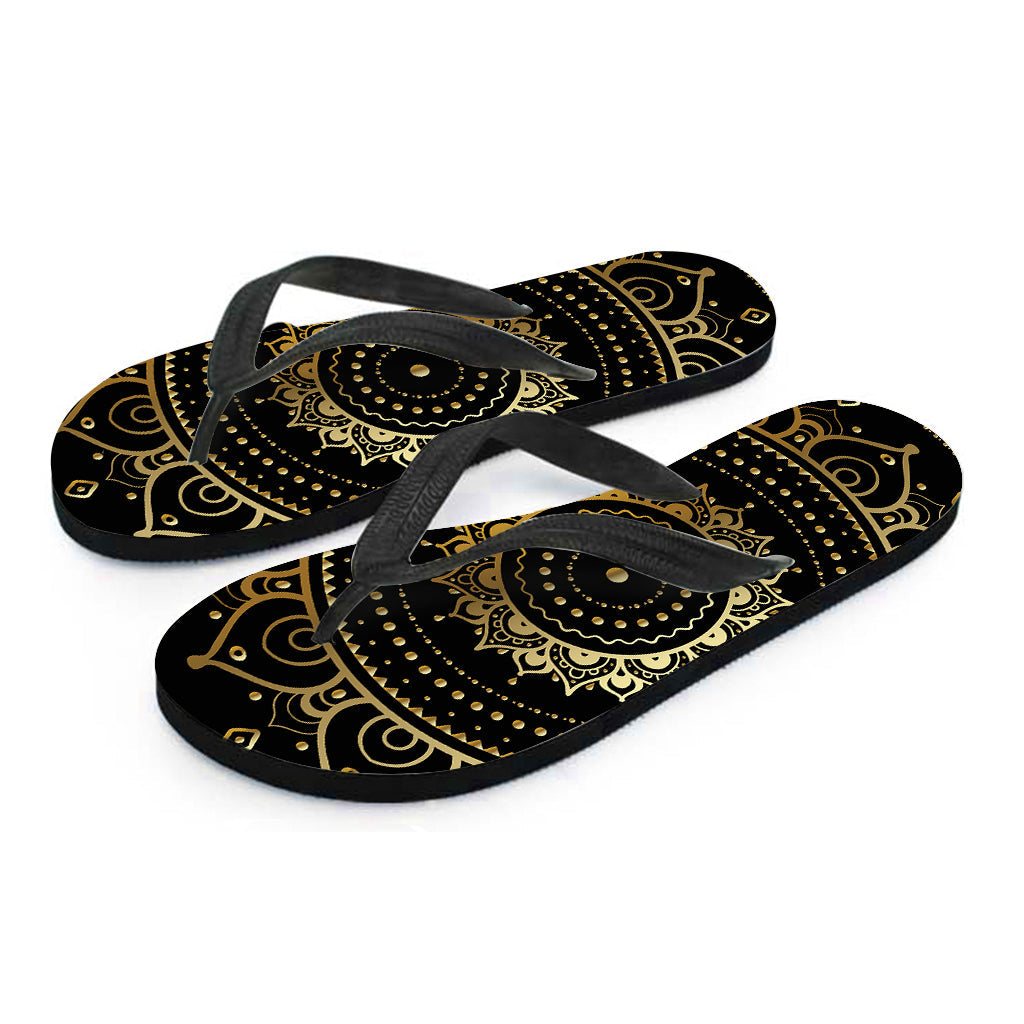 Black and Gold Mandala Print Hawaiian Flip Flops: Step Out in Style! - 2