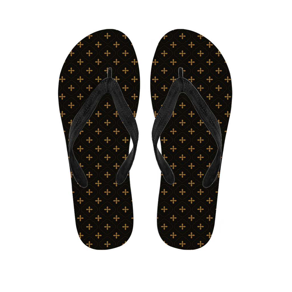 Black and Gold Hawaiian Orthodox Pattern Flip Flops for a Stylish Island Look - 1