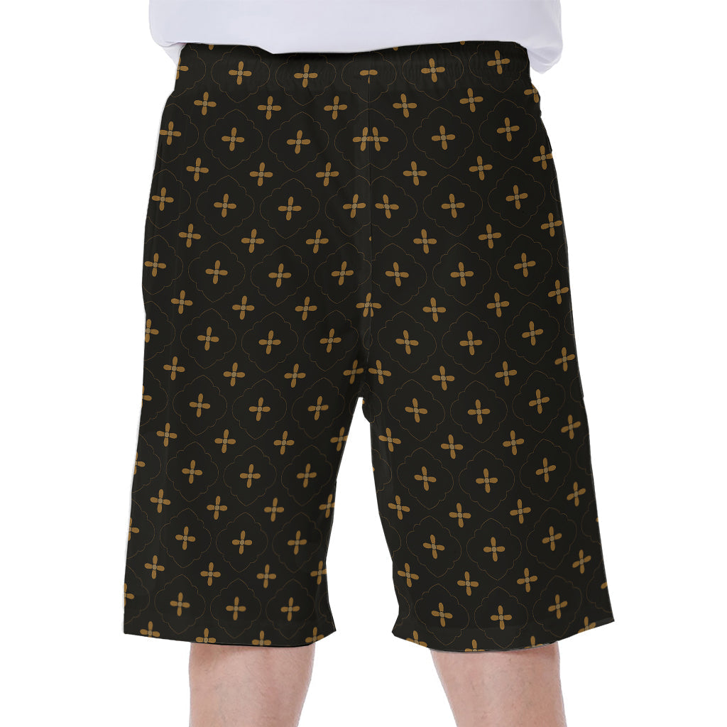 Black and Gold Hawaiian Orthodox Pattern Men's Beach Shorts - 1