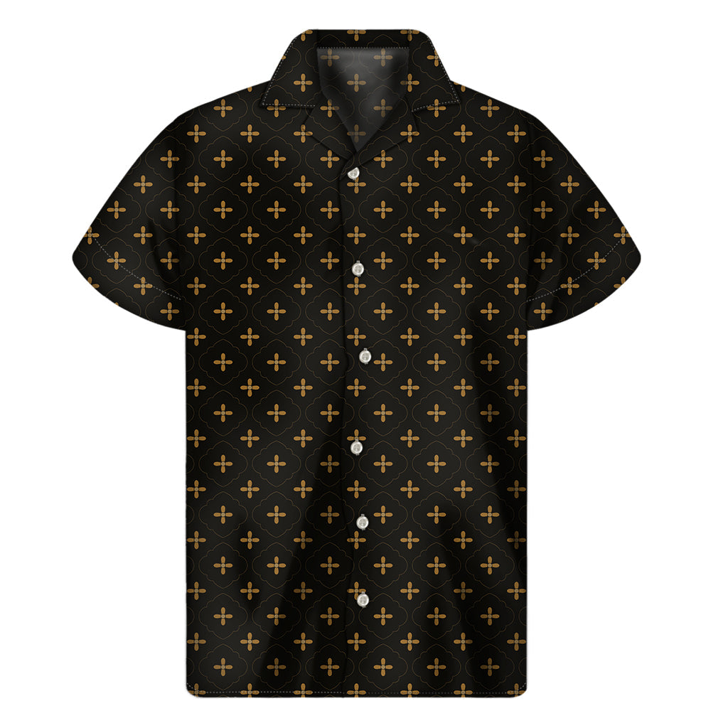 Black and Gold Hawaiian Orthodox Pattern Short Sleeve Shirt - 1