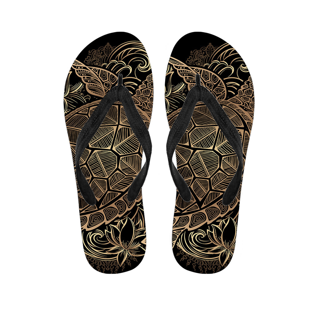 Black and Gold Sea Turtle Hawaiian Flip Flops: Step into Paradise - 1