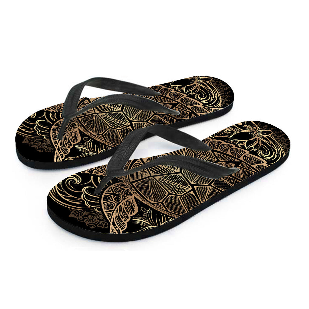 Black and Gold Sea Turtle Hawaiian Flip Flops: Step into Paradise - 2