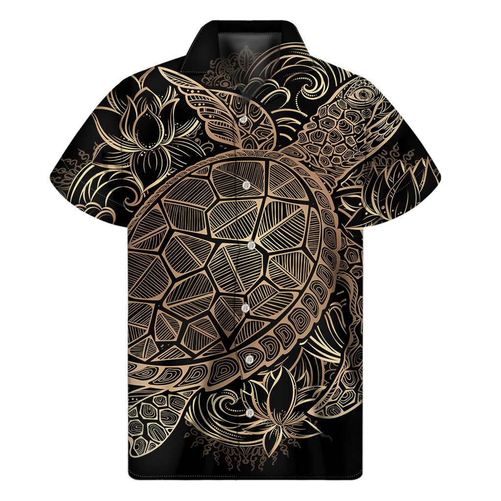 Black and Gold Sea Turtle Hawaiian Shirt - 1