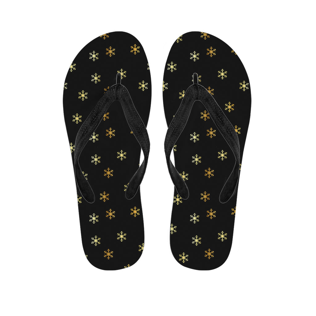 Black and Gold Snowflake Pattern Hawaiian Flip Flops: The Perfect Touch to Your Island Outfit - 1