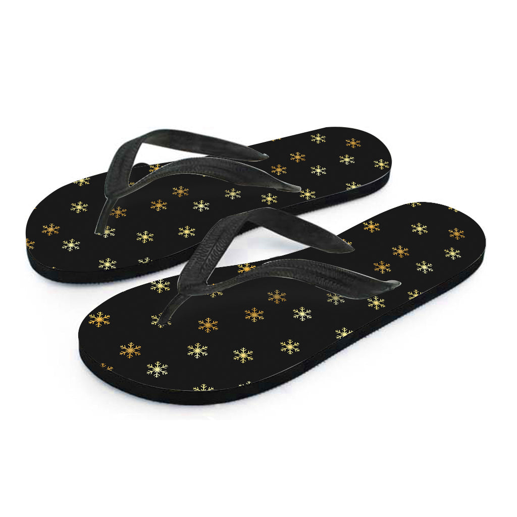 Black and Gold Snowflake Pattern Hawaiian Flip Flops: The Perfect Touch to Your Island Outfit - 2