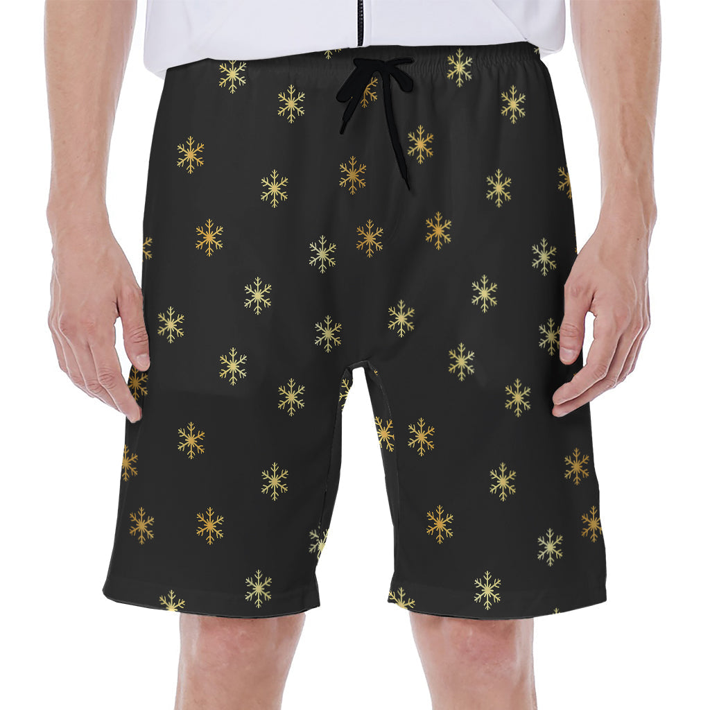 Black and Gold Snowflake Pattern Hawaiian Men's Beach Shorts - 1