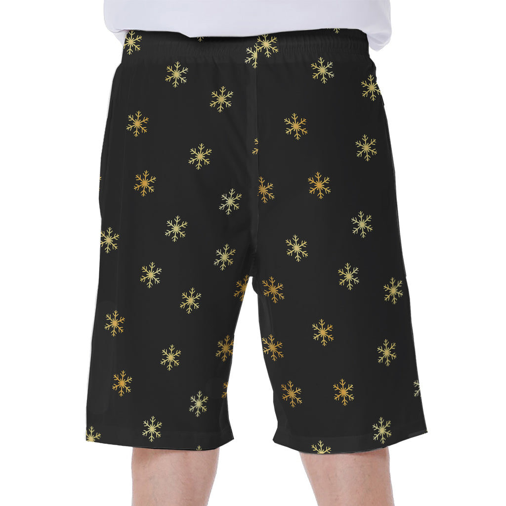 Black and Gold Snowflake Pattern Hawaiian Men's Beach Shorts - 1