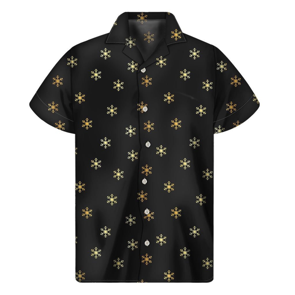 Black and Gold Hawaiian Snowflake Print Short Sleeve Shirt - 1