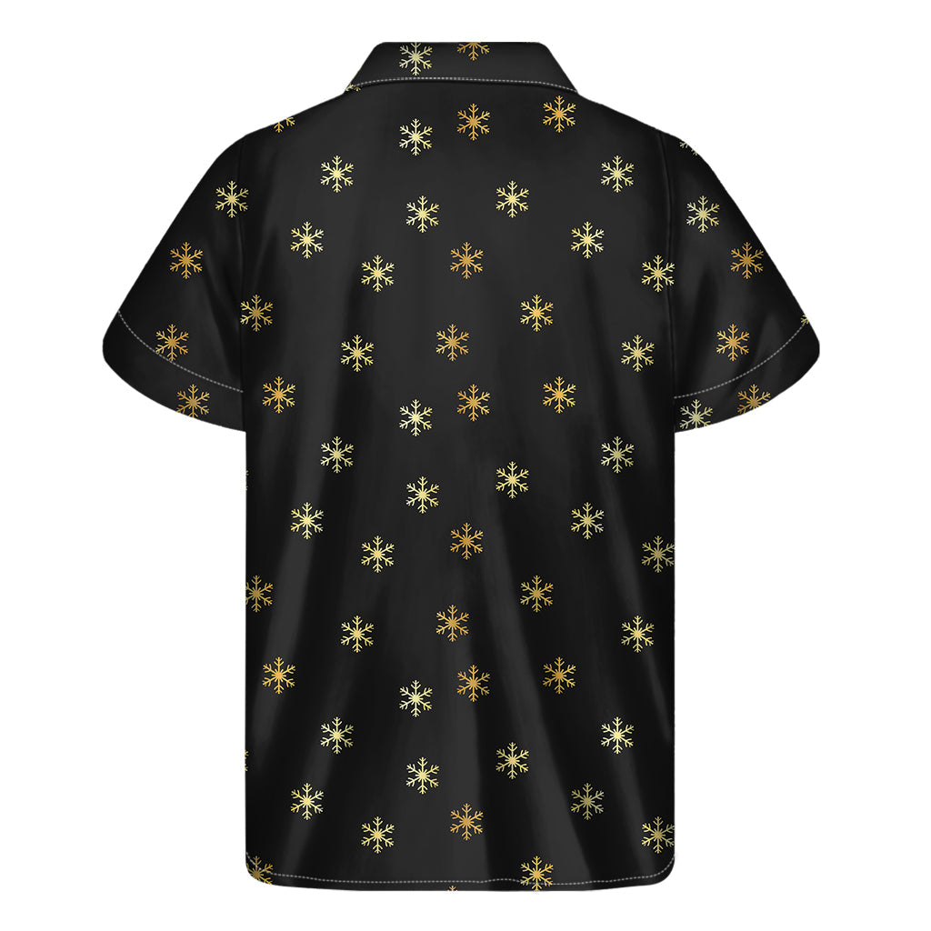 Black and Gold Hawaiian Snowflake Print Short Sleeve Shirt - 2