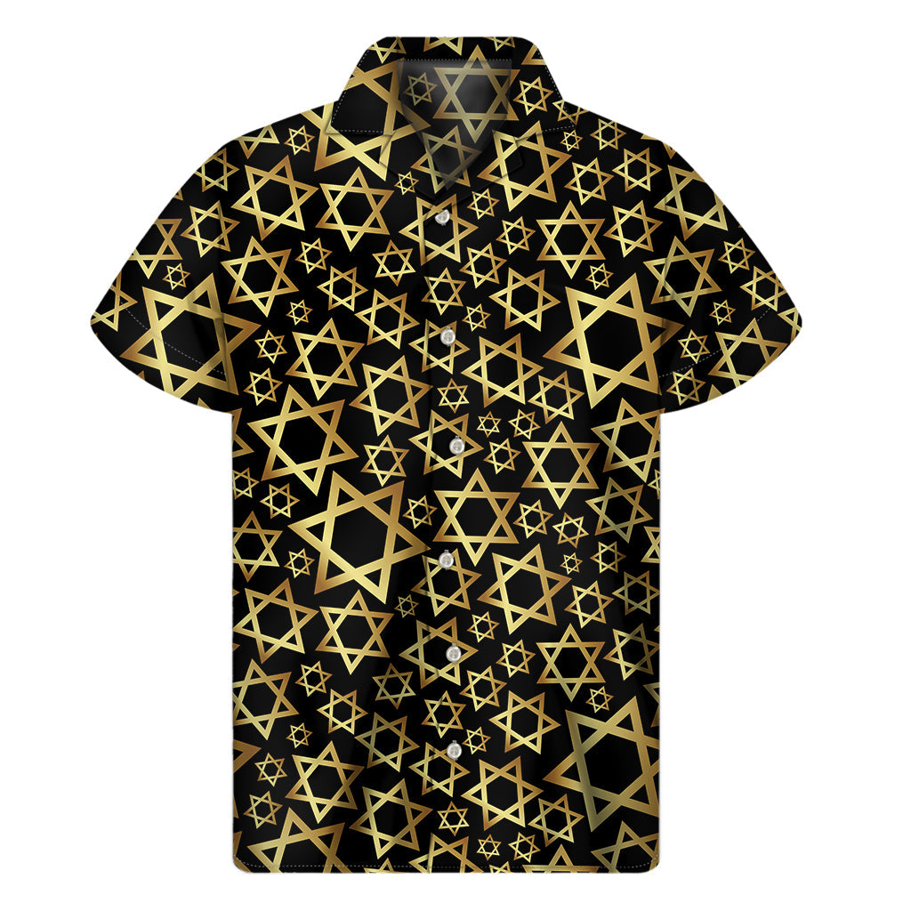 Black and Gold Star of David Hawaiian Aloha Shirt - 1