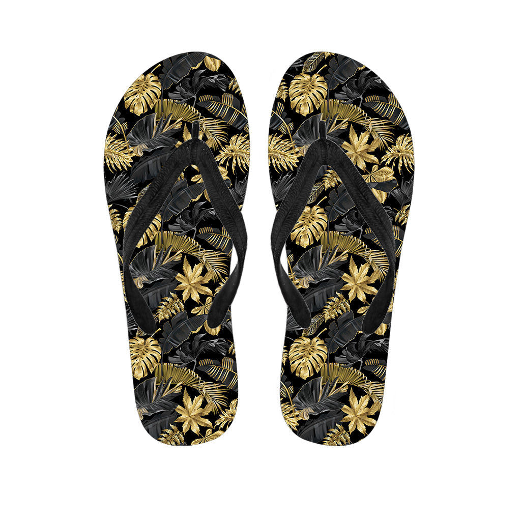 Black and Gold Tropical Pattern Hawaiian Flip Flops: The Perfect Pair for Your Island Outfit - 1