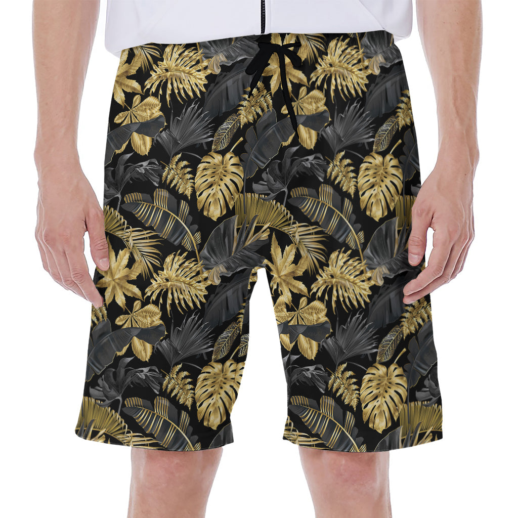 Black and Gold Tropical Print Men&#39;s Hawaiian Beach Shorts - 1