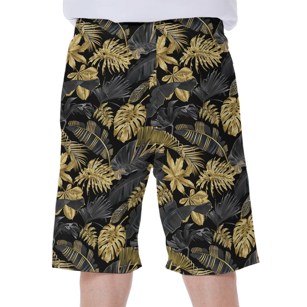 Black and Gold Tropical Print Men&#39;s Hawaiian Beach Shorts - 2