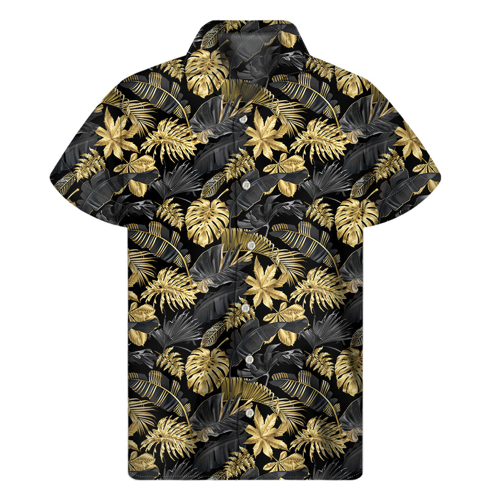 Black and Gold Hawaiian Bliss: Men&#39;s Short Sleeve Shirt - 1