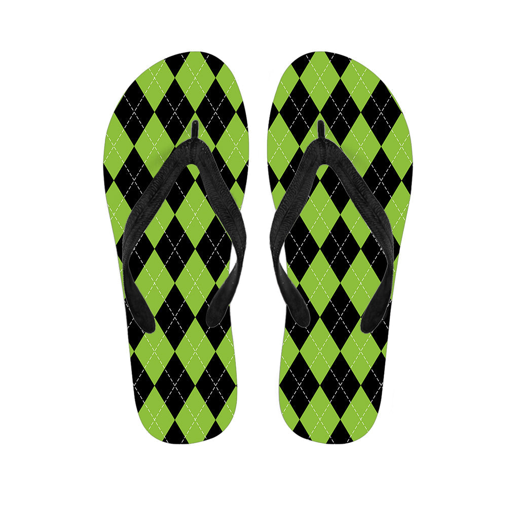 Black and Green Argyle Print Hawaiian Outfit Flip Flops - 1