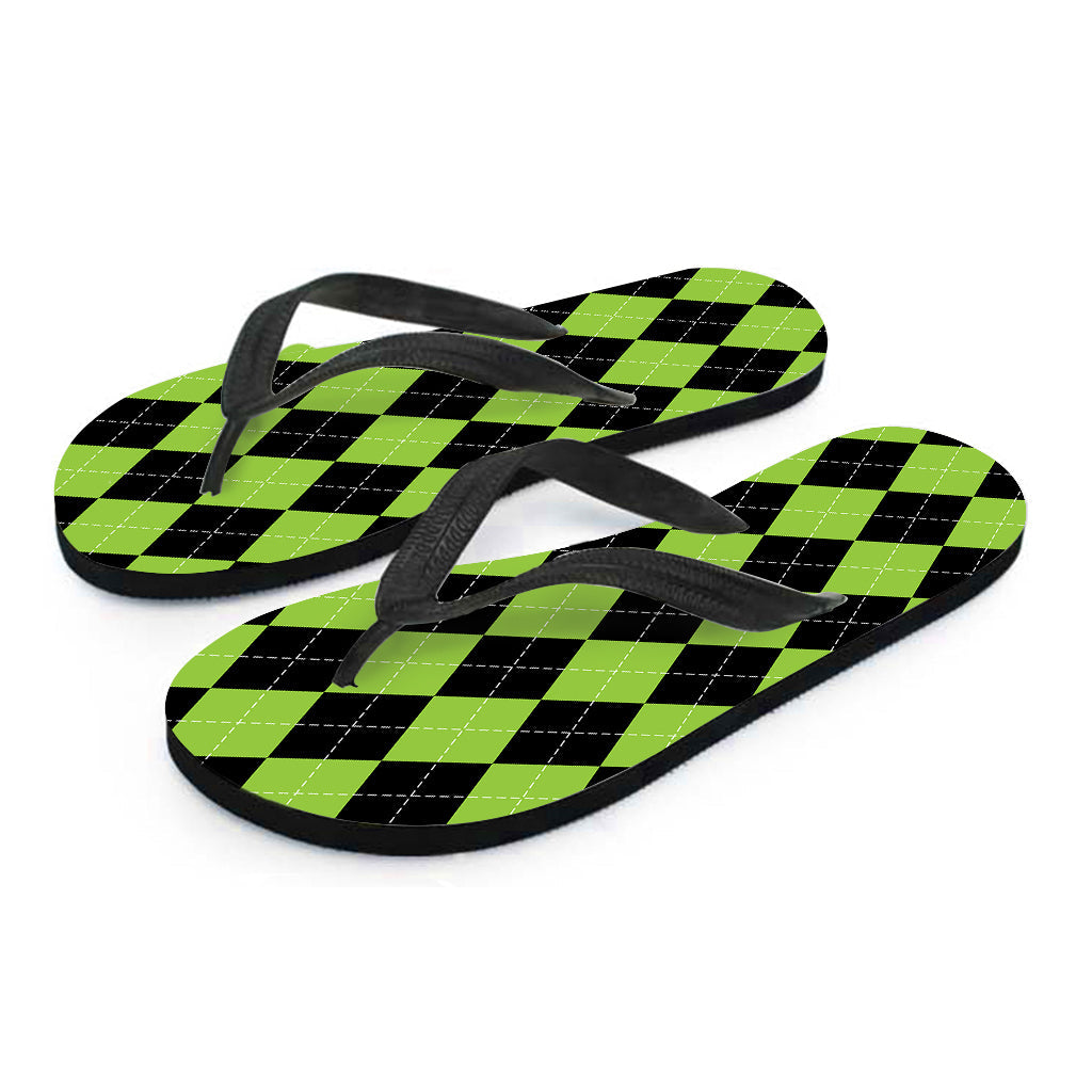 Black and Green Argyle Print Hawaiian Outfit Flip Flops - 2