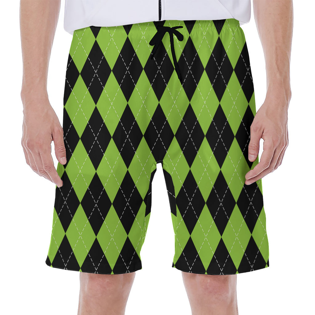 Black and Green Argyle Pattern Hawaiian Swim Shorts for Men - 1