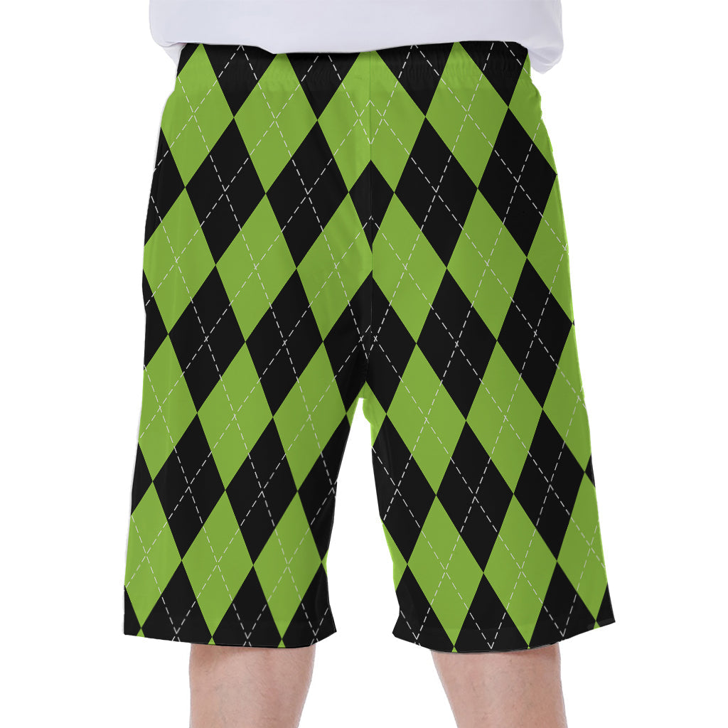 Black and Green Argyle Pattern Hawaiian Swim Shorts for Men - 2