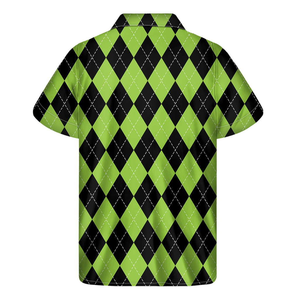 Black and Green Argyle Hawaiian Print Men&#39;s Short Sleeve Shirt - 2