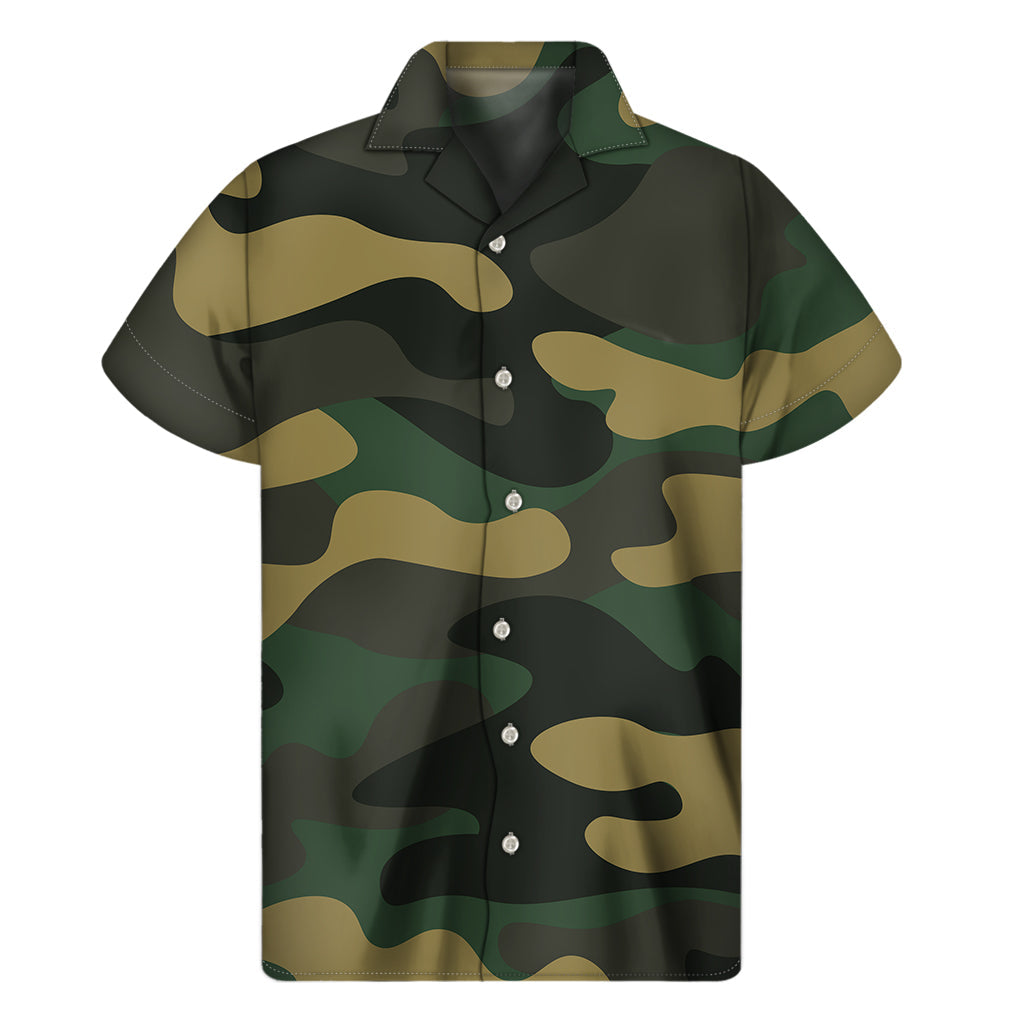 Black and Green Camouflage Hawaiian Aloha Shirt - 1