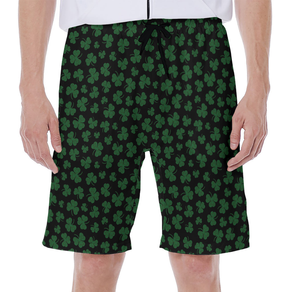 Black and Green Shamrock Pattern Hawaiian Men's Beach Shorts - 1