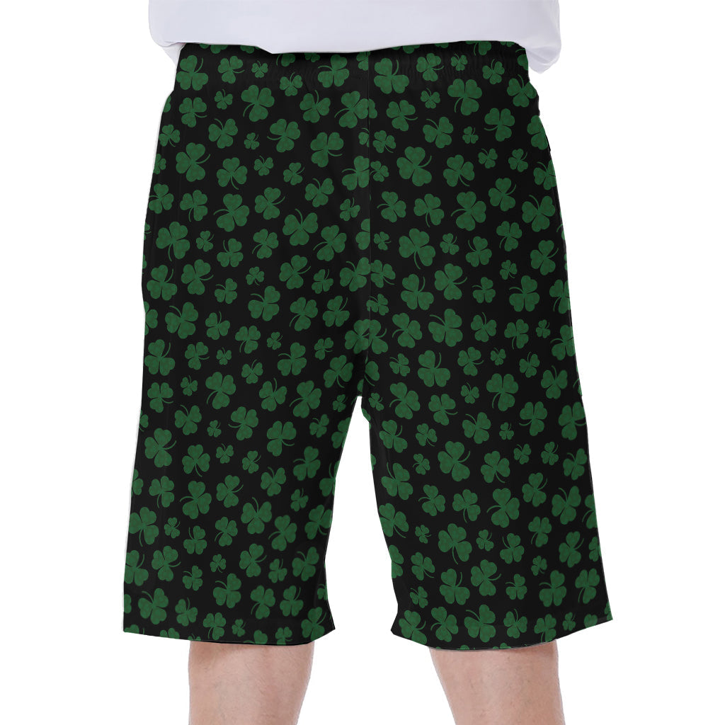 Black and Green Shamrock Pattern Hawaiian Men's Beach Shorts - 1