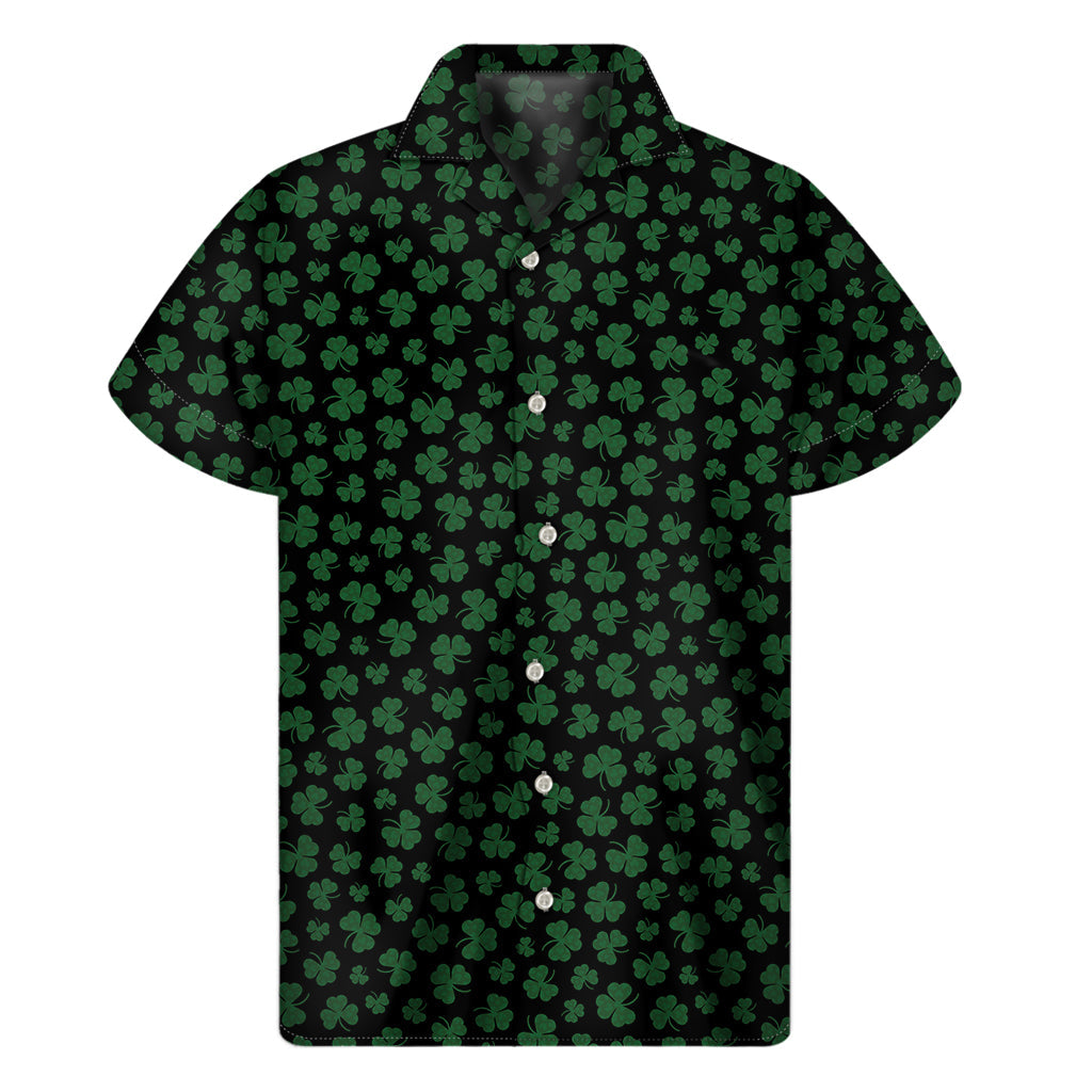 Black and Green Shamrock Pattern Hawaiian Short Sleeve Shirt - 1