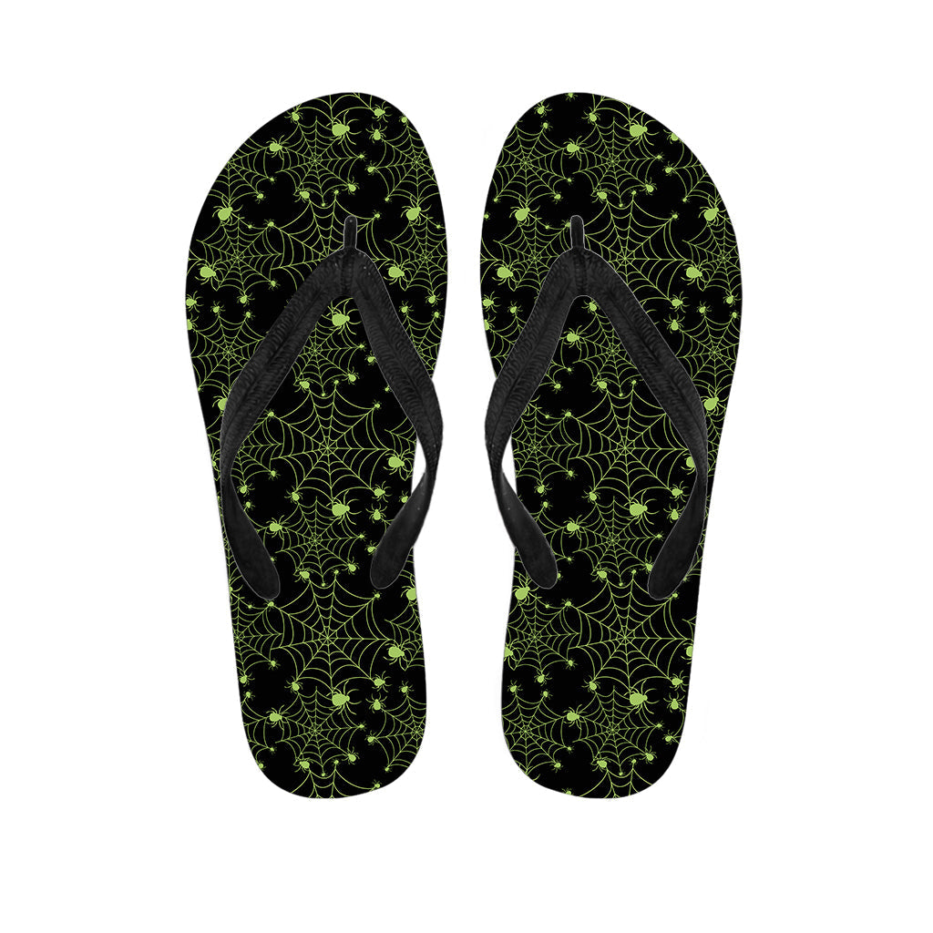 Black and Green Spider Web Hawaiian Flip Flops – Perfect for an Island Getaway! - 1