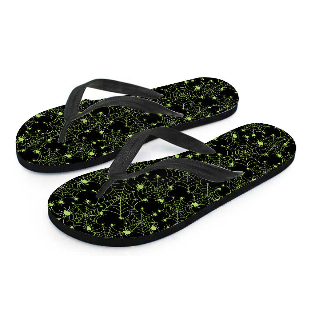 Black and Green Spider Web Hawaiian Flip Flops – Perfect for an Island Getaway! - 2