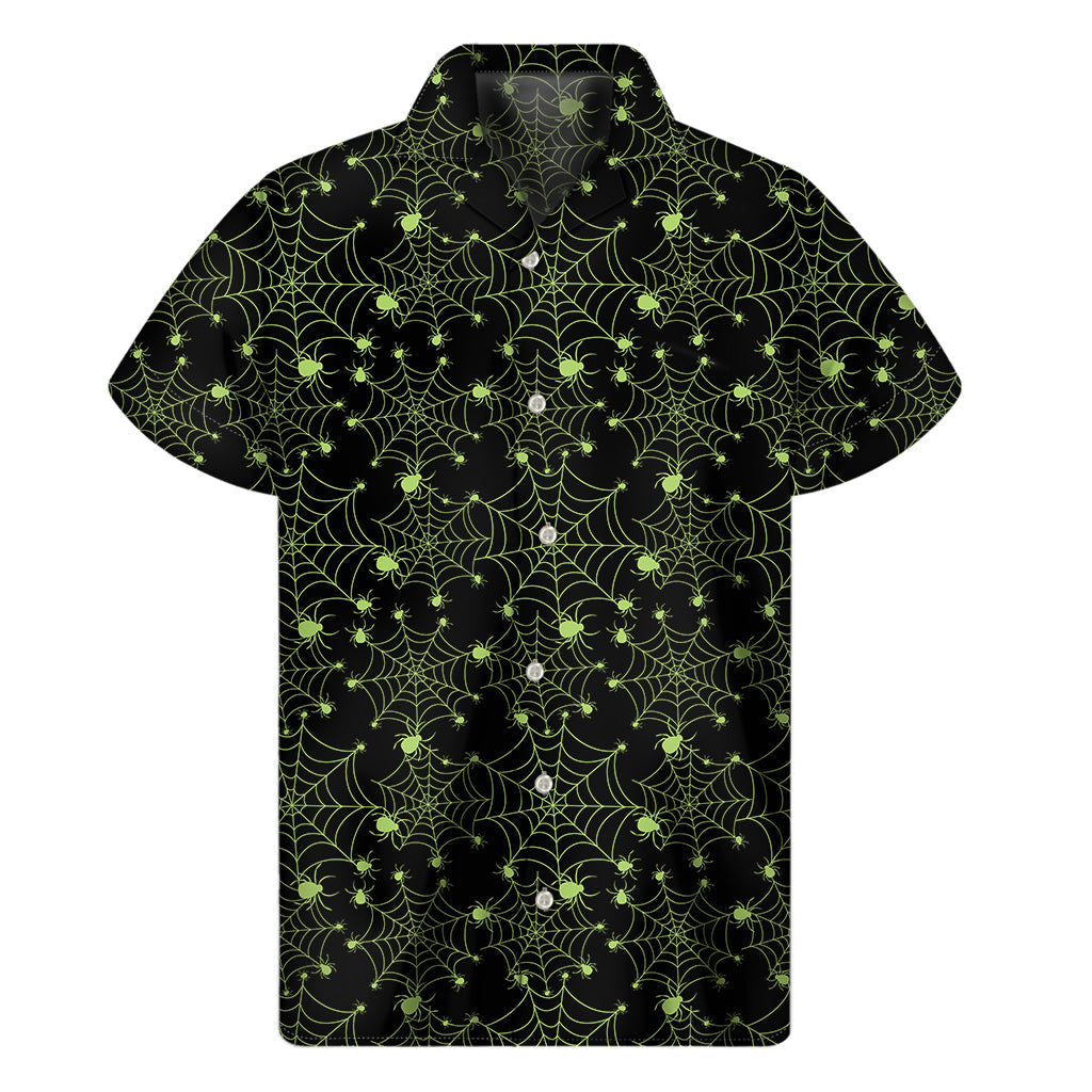 Black and Green Spider Web Hawaiian Short Sleeve Shirt - 1