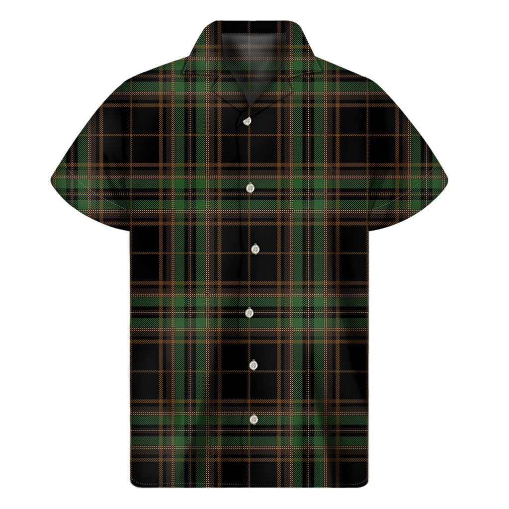 Black and Green Stewart Tartan Hawaiian Short Sleeve Shirt - 1