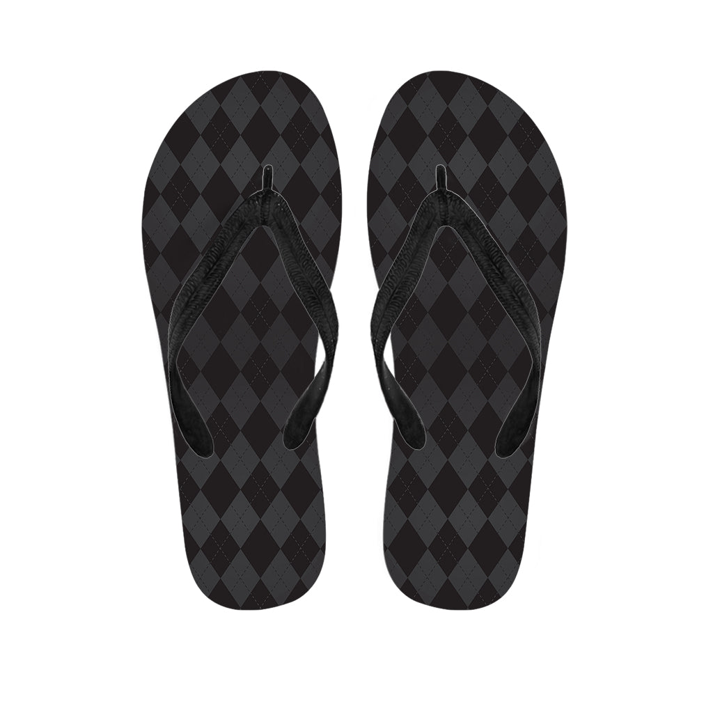 Black and Grey Argyle Pattern Hawaiian Outfit with Matching Flip Flops - 1