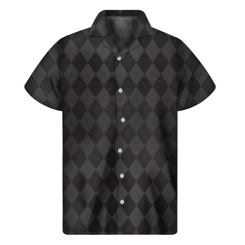 Black and Grey Argyle Hawaiian Short Sleeve Shirt - 1