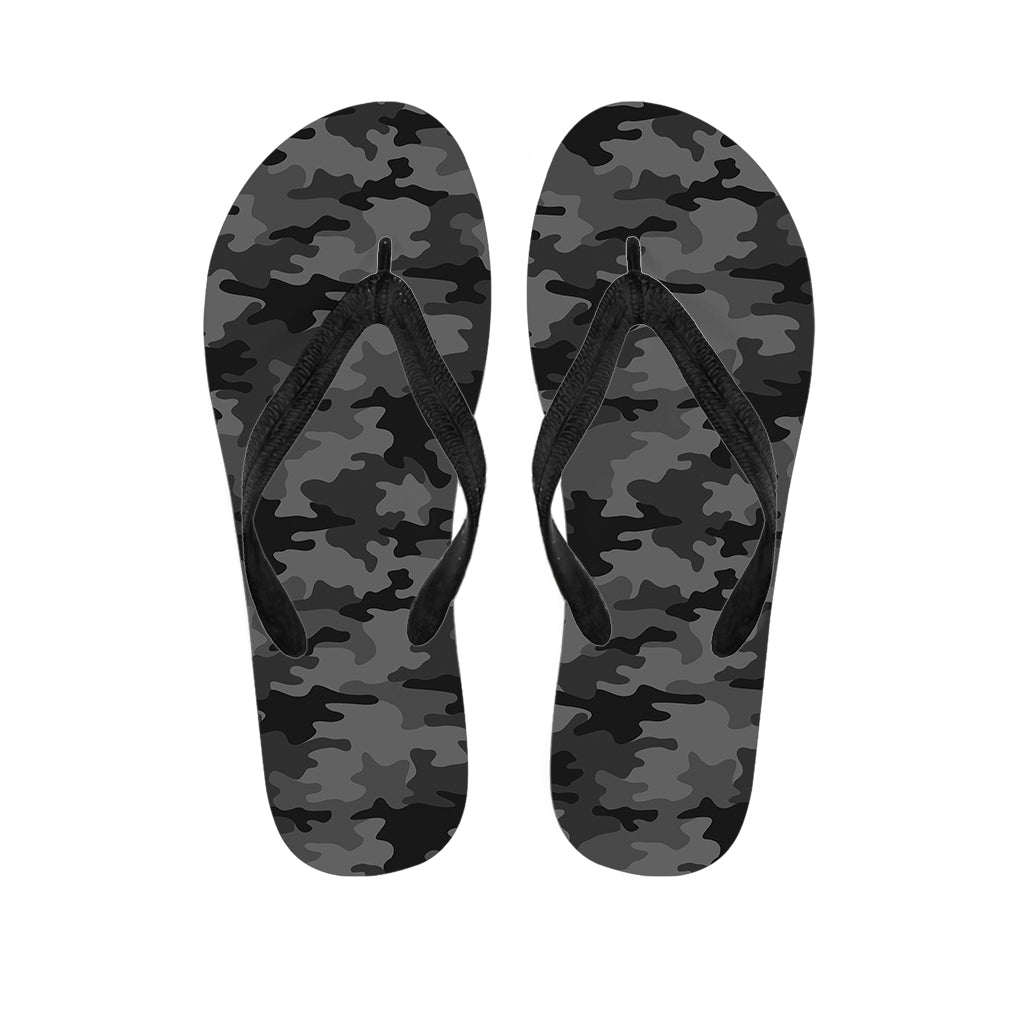 Black and Grey Camouflage Print Hawaiian Ensemble with Matching Flip Flops - 1