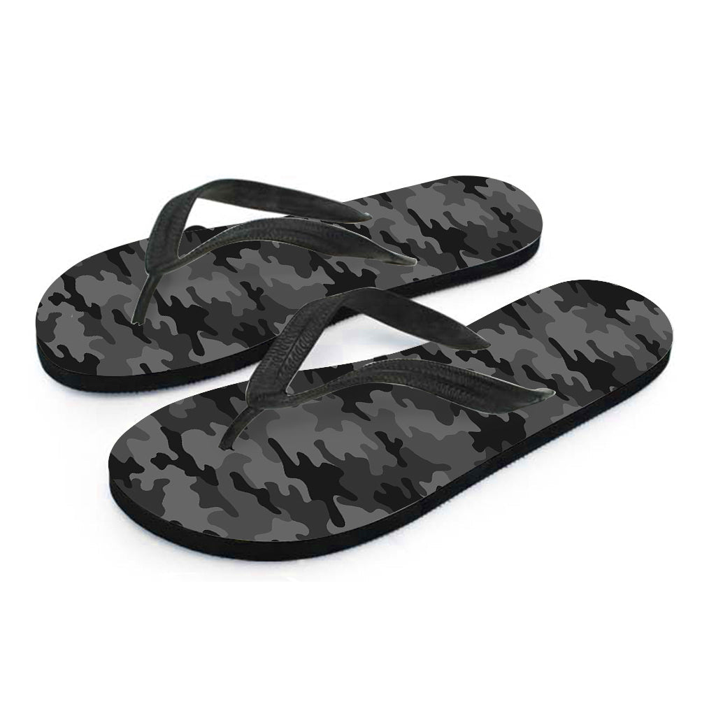 Black and Grey Camouflage Print Hawaiian Ensemble with Matching Flip Flops - 2