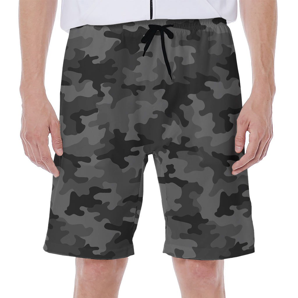 Black and Grey Camouflage Print Hawaiian Men's Beach Shorts - 1