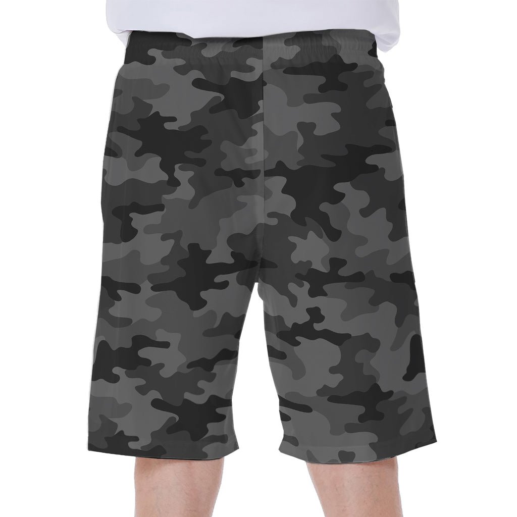 Black and Grey Camouflage Print Hawaiian Men's Beach Shorts - 1