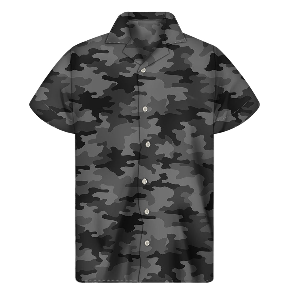 Black and Grey Camouflage Print Hawaiian Short Sleeve Shirt: Embrace Island Style - 1