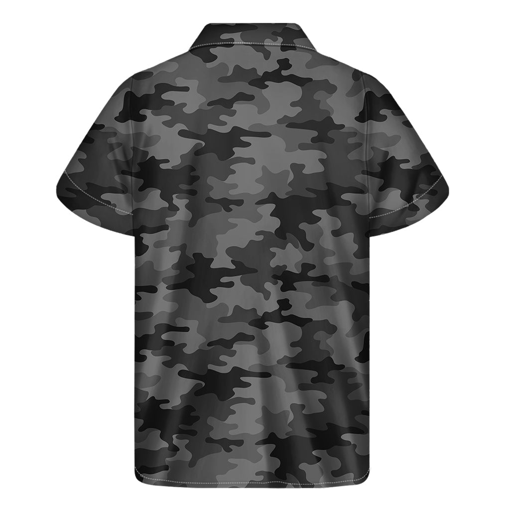 Black and Grey Camouflage Print Hawaiian Short Sleeve Shirt: Embrace Island Style - 2