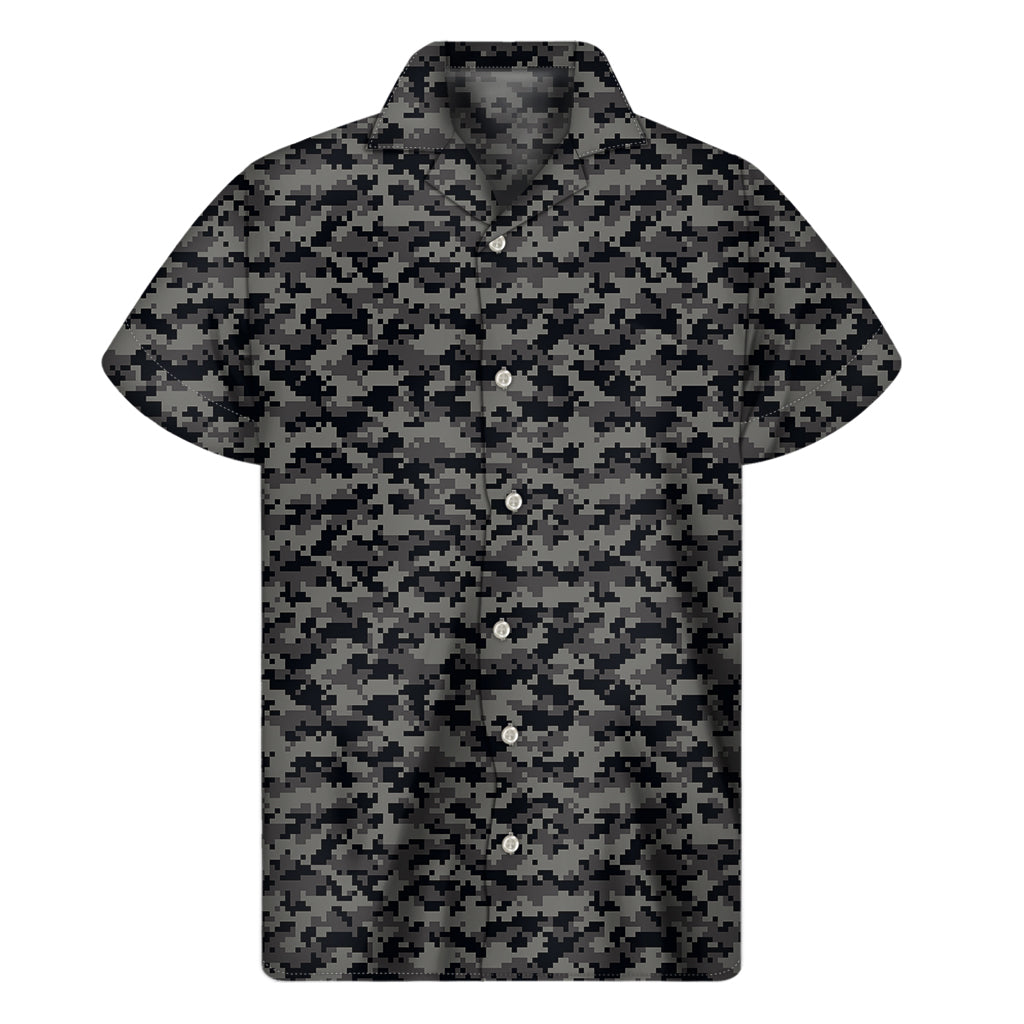 Black and Grey Digital Camo Hawaiian Short Sleeve Shirt - 1