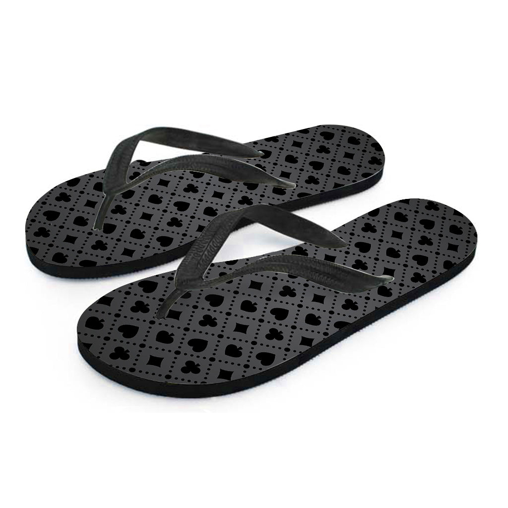 Black and Grey Playing Card Suits Hawaiian Flip Flops - 2